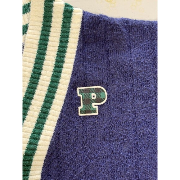 VS PINK Varsity Cardigan Collegiate CableKnit Oversized Ivy League Old Money Lg - Picture 5 of 11